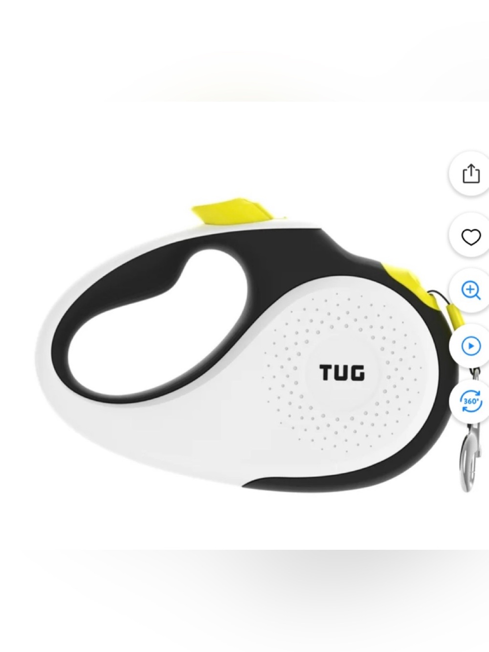 Retractable Dog Leash in White & Black with Yellow Accent
